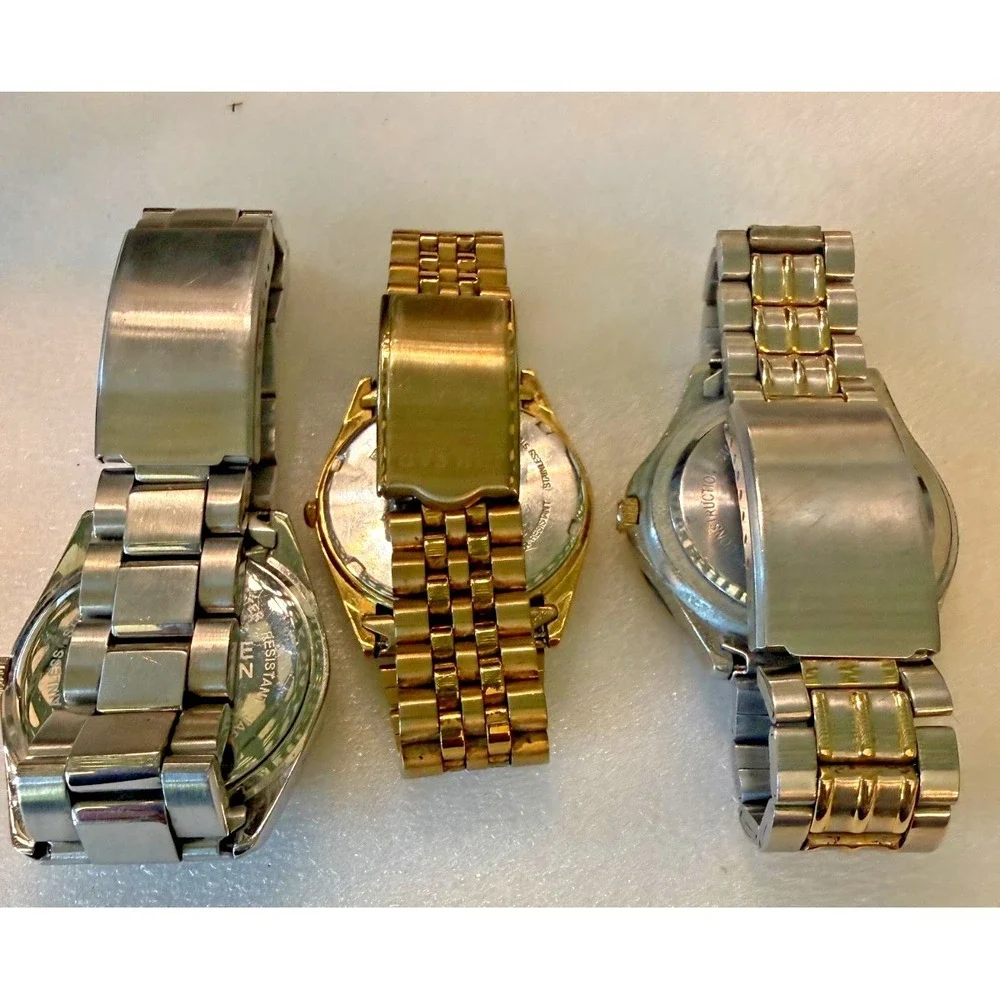 Lot of 3 Men's Quartz Watches NX Time Pulsar Two Tone Day Date Kenneth Cole